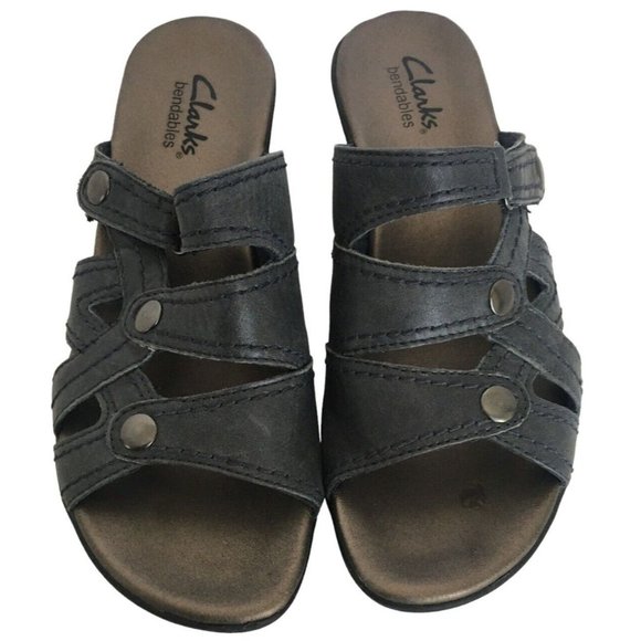 Clarks Shoes - Clarks Bendables Sandals Ella Fusion Blue Shoes Slide On Wedge Heel  Womens 6 M
